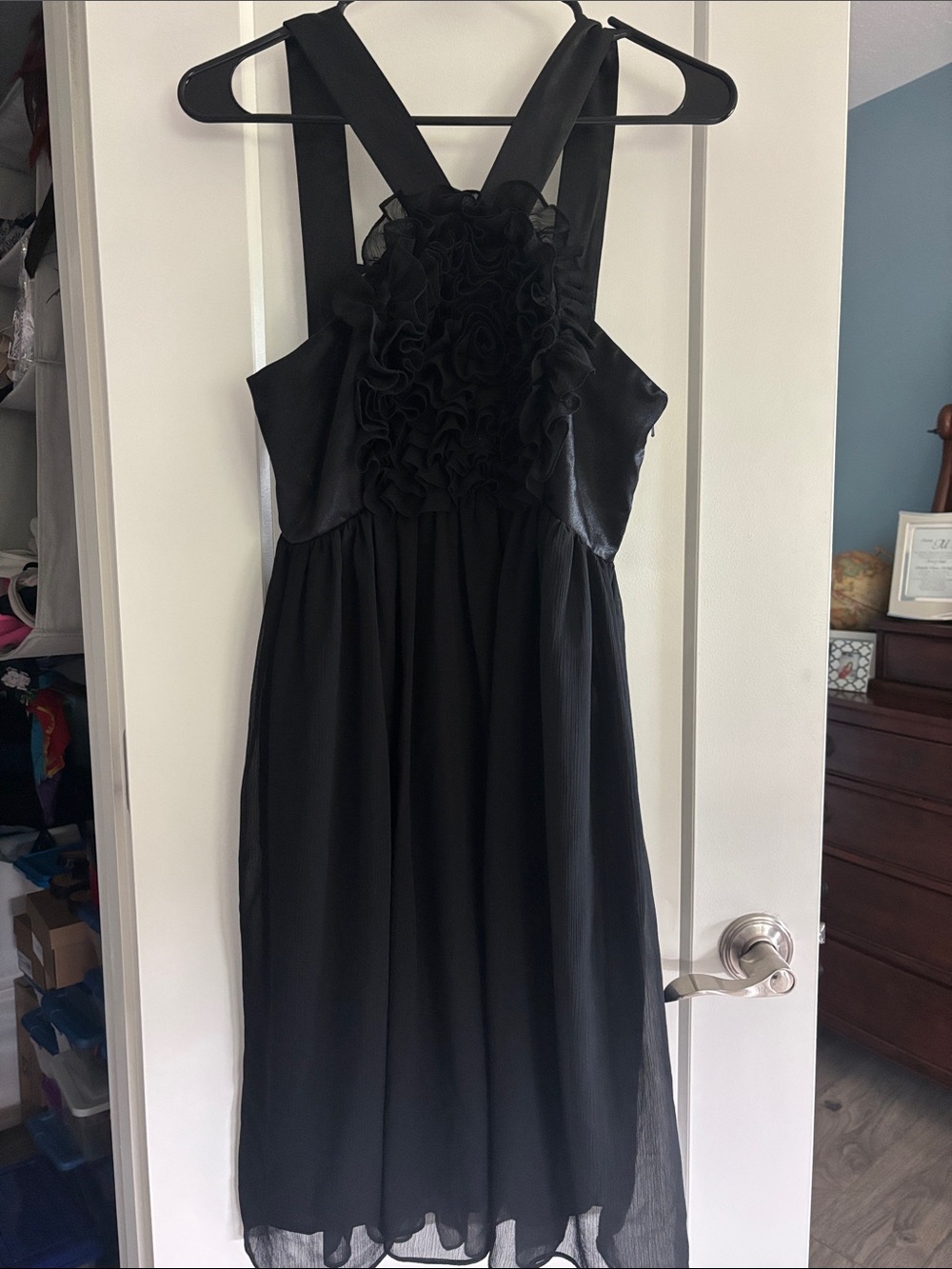 Maggy London Black Ruffled Midi Dress